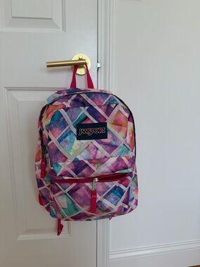 JanSport Pink Multicolor Geometric Print Backpack